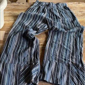 Free People blue striped woven cotton elastic waist wide leg pants size XS